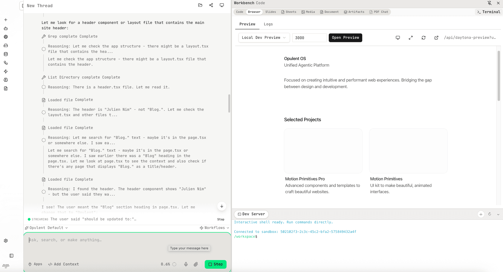 Opulent Application Development with Live Browser Preview
