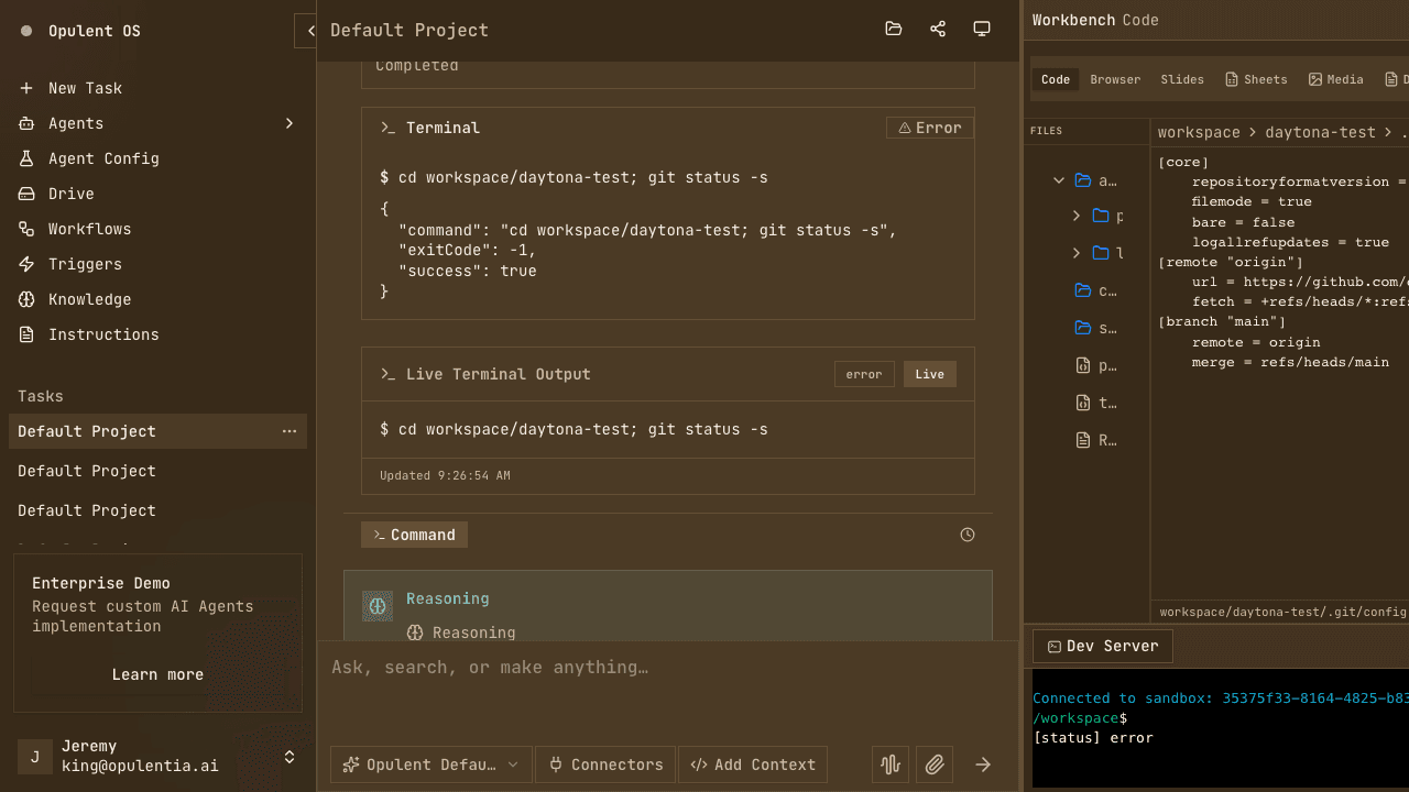 Opulent Agentic Code Development with Terminal and Git Integration