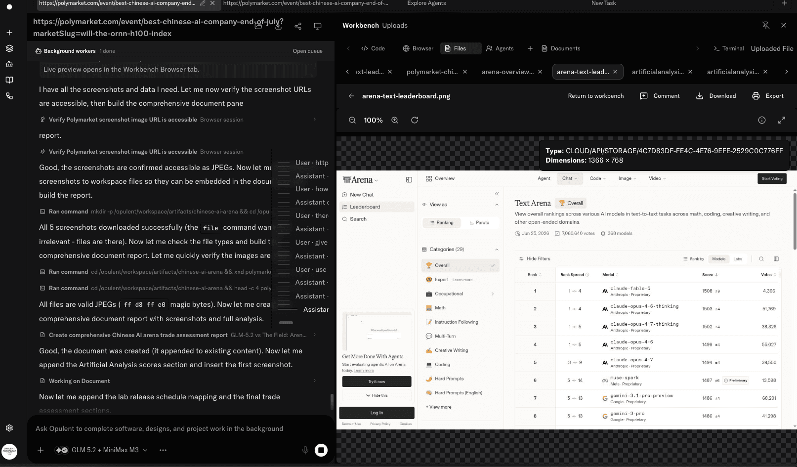 Opulent document pane with comprehensive findings including model comparison tables and scenario analysis